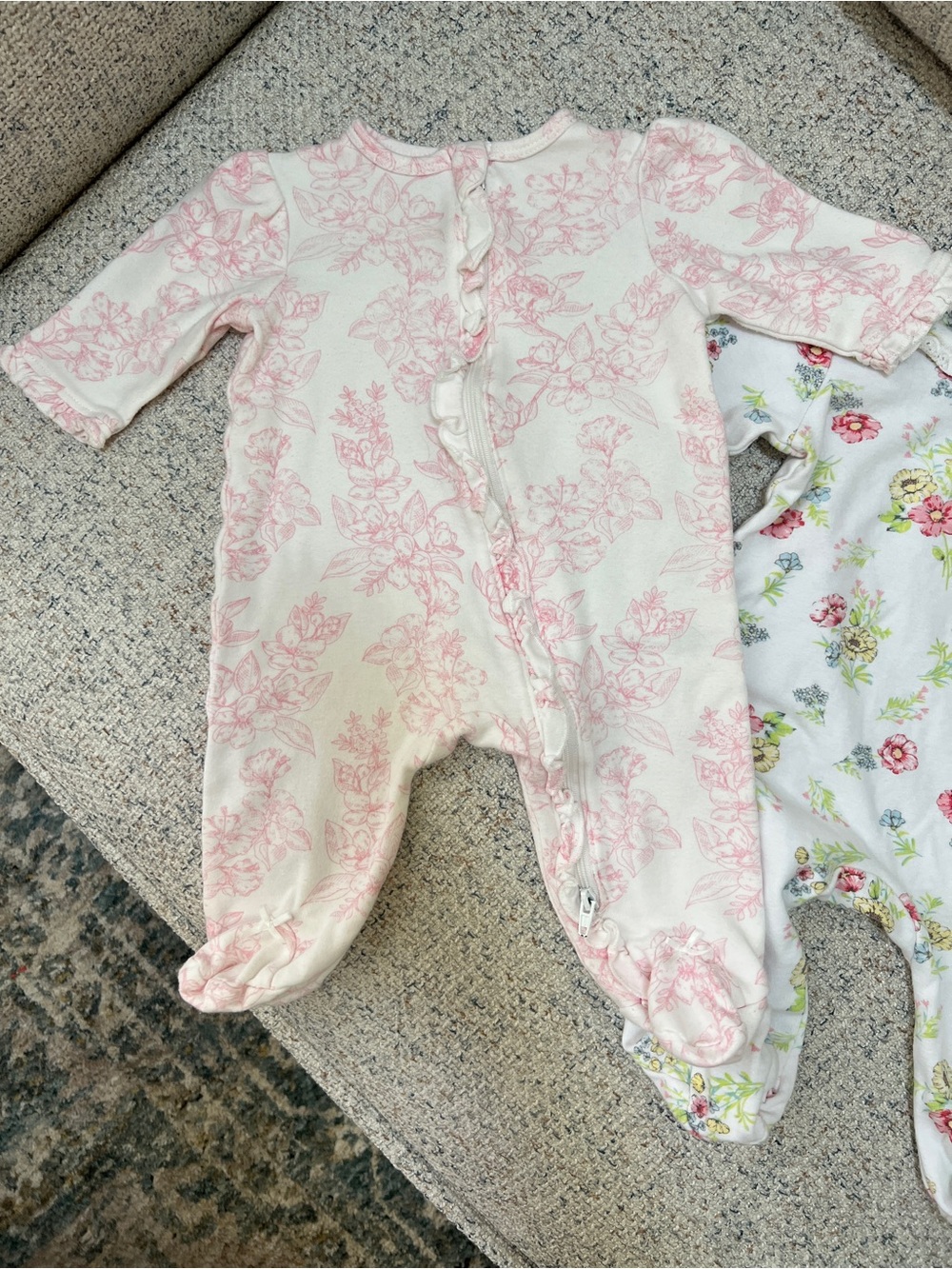 2 Baby Floral Footed One-Piece - Pink